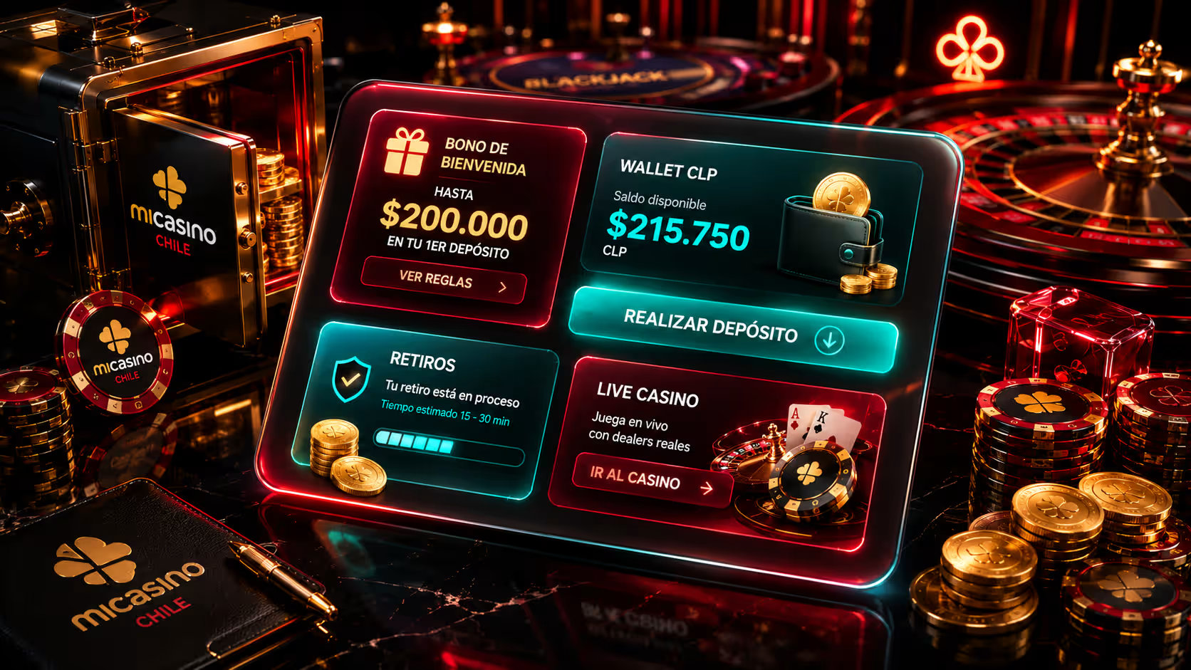 Sección de pagos de Micasino Chile con depósitos y retiros